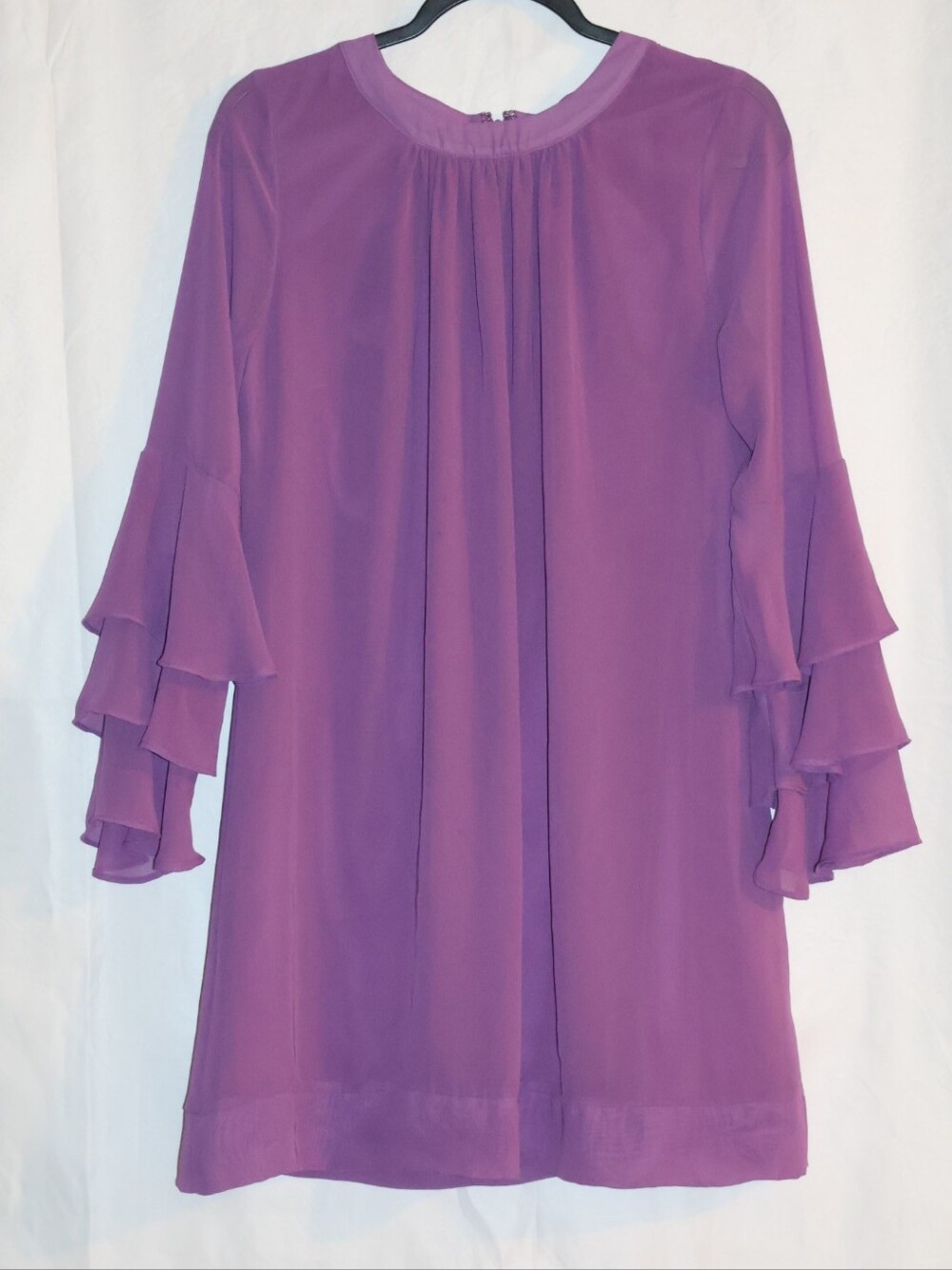 Eva Mendes for New York & Company Deep Purple Ruffled-Sleeve Shift Dress.